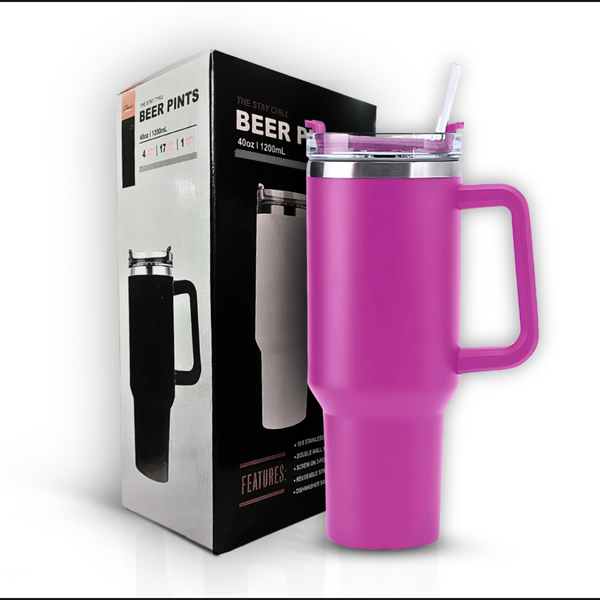 Copo Térmico Grande 1200ml com Canudo: Manutenção de Temperatura Prolongada para Bebidas Quentes e Frias Rosa Pink