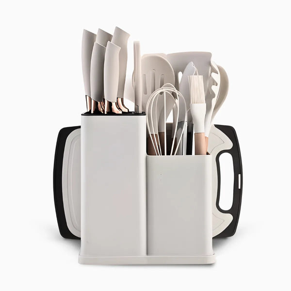 Kit de Utensílios de Cozinha Jogo Completo com 19 Peças: Solução Versátil e Funcional para Todas as Suas Necessidades Culinárias Branco