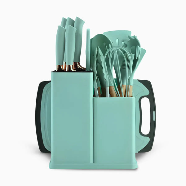 Kit de Utensílios de Cozinha Jogo Completo com 19 Peças: Solução Versátil e Funcional para Todas as Suas Necessidades Culinárias Verde