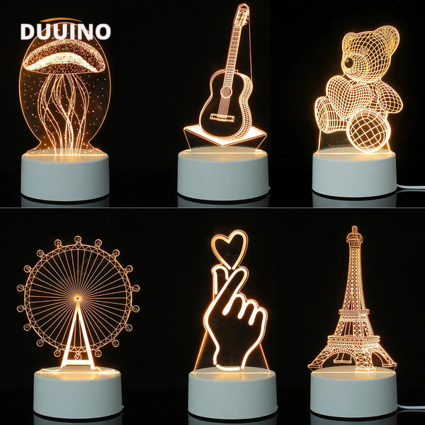 Luminária Arranjo Led 3D Lâmpada de Mesa Diversos Formatos Luz Noturna Meninos e Meninas Presente do Dia dos Namorados Casamento Decorativo Quarto Cabeceira Sala Escritório