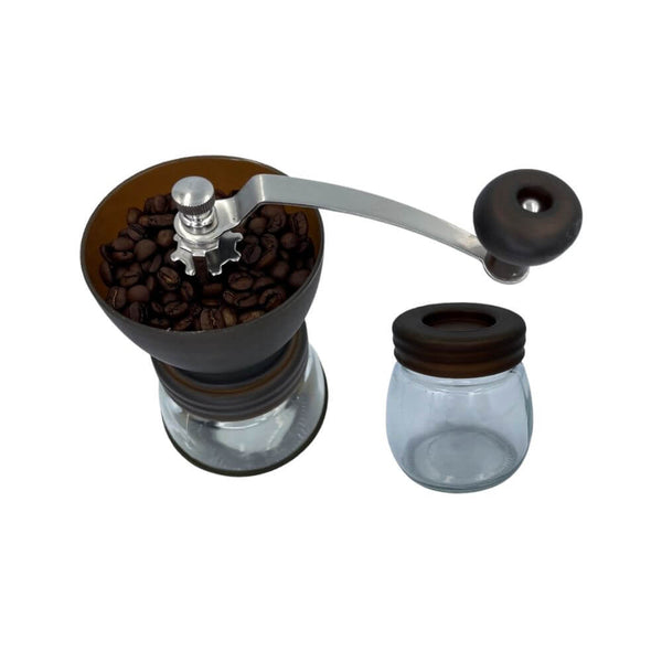 Moedor De Café Manual Vidro Plástico Inox Cerâmica Marrom